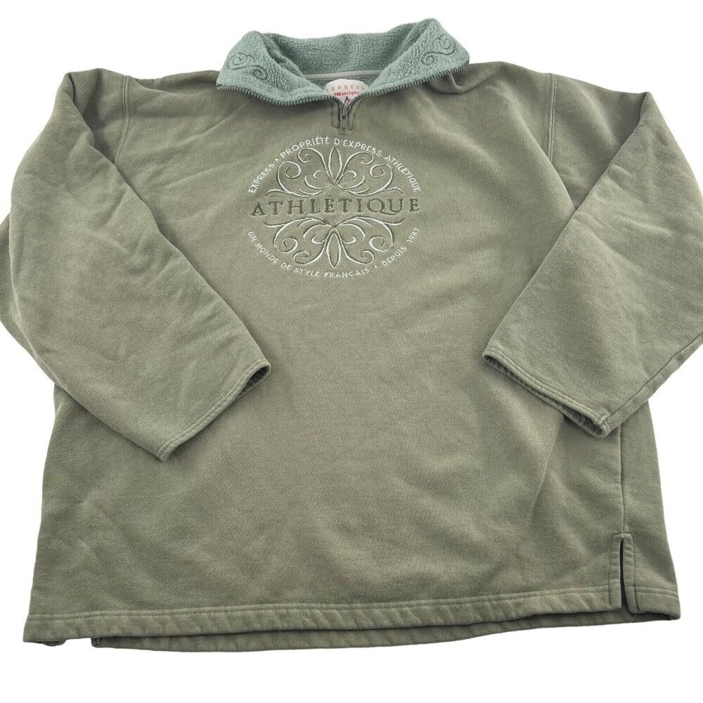 Express Athletique Oversized Vintage Sweatshirt size XS 1/4 Zip Olive Green‎